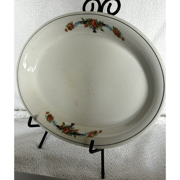 Crown Potteries Company Platter 11 5/8”L x 8 5/8”W Orange Roses Platinum Trim - Picture 4 of 12